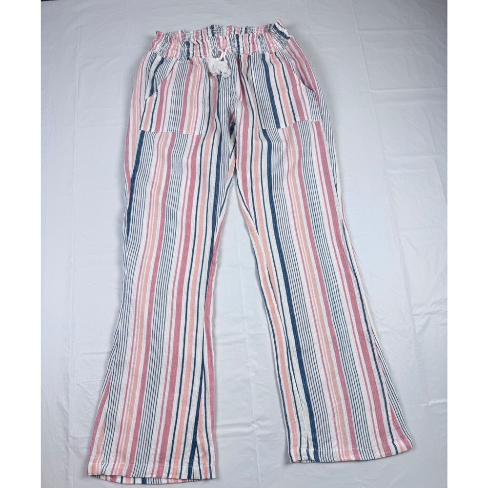 Salt‎ Life Womens Striped Cotton Beach Pants Blue Pink Smocked Waist Small